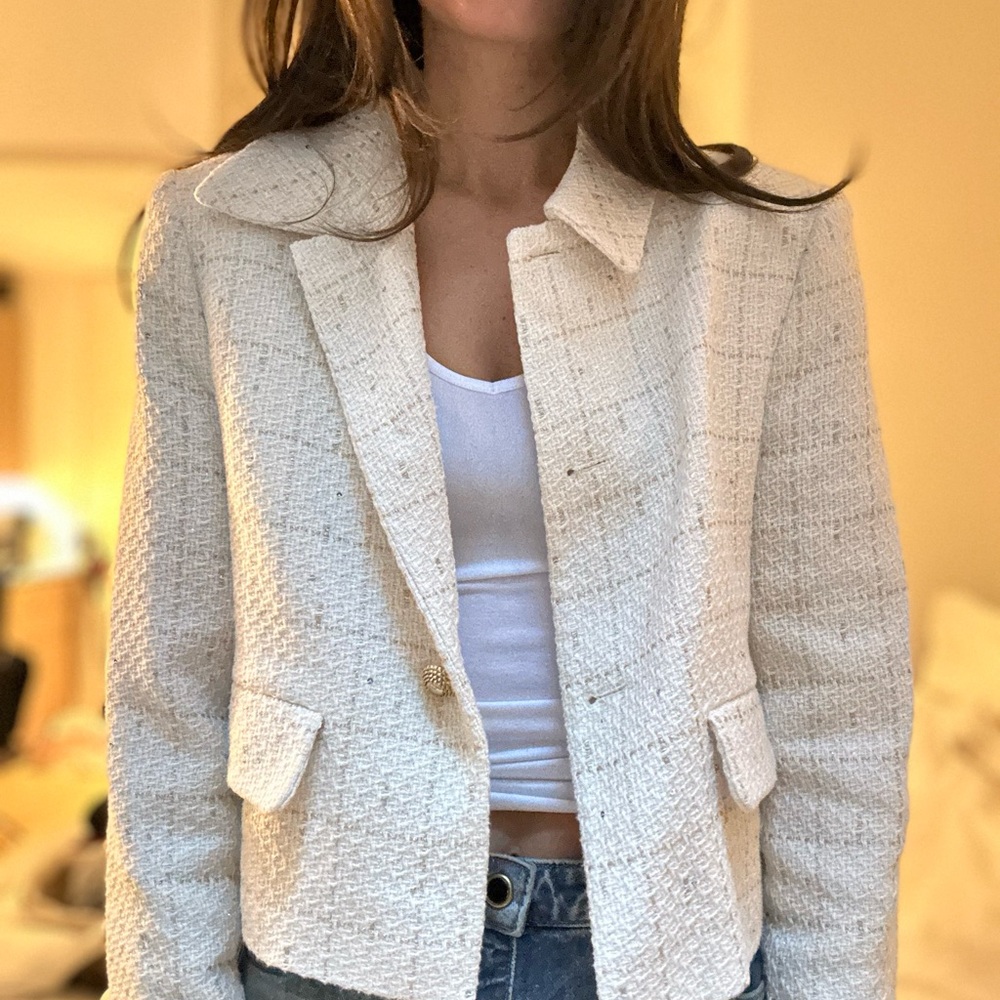 Elegant White Tweed Women's Jacket